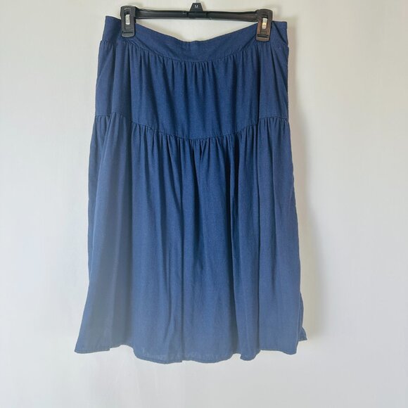 Caslon‎ Maxi Skirt Women's Medium Blue Tiered Broomstick Cotton Linen Flowy - Picture 1 of 9